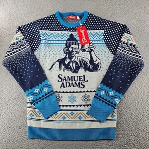 Shinesty Ugly Christmas Sweater Mens Small Blue Samuel Adams Beer Tacky Holiday